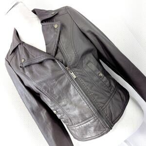 JOU JOU! STORMY GRAY VEGAN LEATHER BIKER/MOTO INSPIRED ZIPPER JACKET, COAT! SZ S